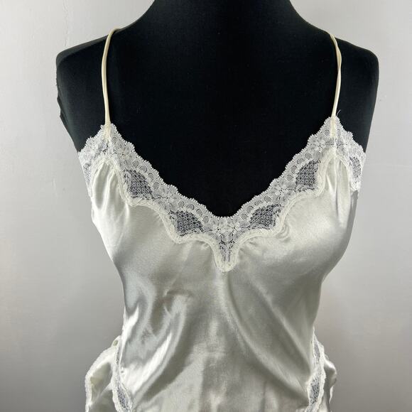 VTG Woolite Sheri Gregory White Silky Satin Lace Teddy Ruff Bodysuit Lingerie S - Picture 2 of 7